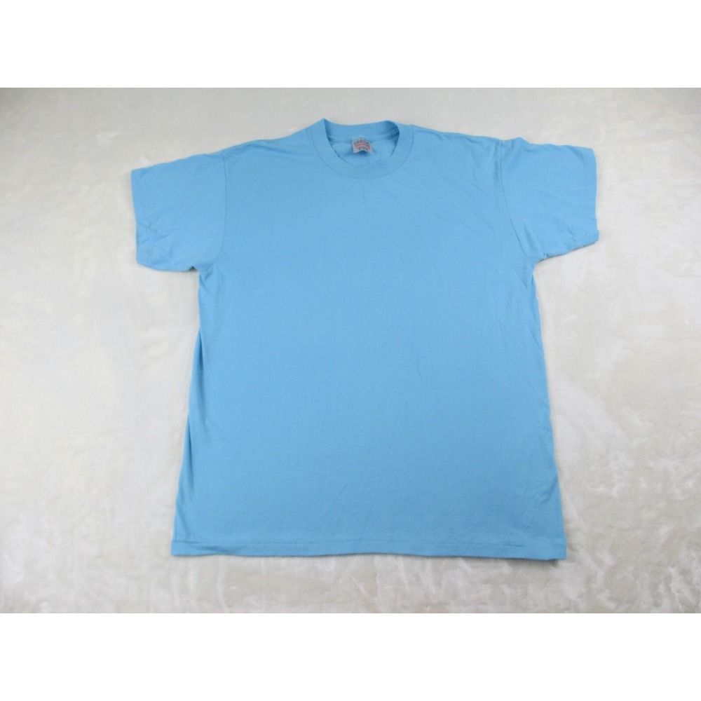 VINTAGE Oneita Shirt Mens Extra Large Blue Blank Cotton Blend Made In USA Casual